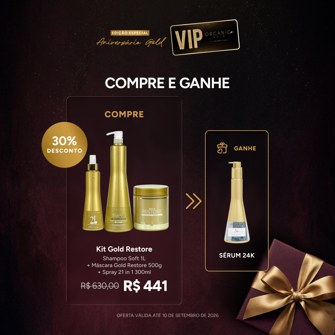 Kit Gold Restore Organic Gold - Shampoo 1L + Máscara 500g + Spray 21 in 1 300ml