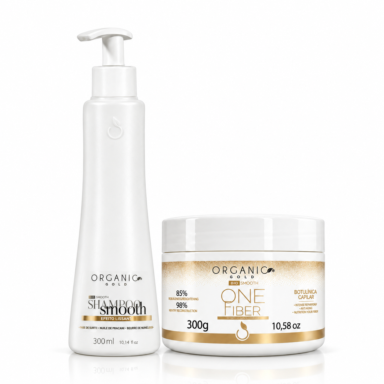 Kit Smooth One Fiber Organic Gold - Limpeza Suave e Redução de Volume 300ml + 300g