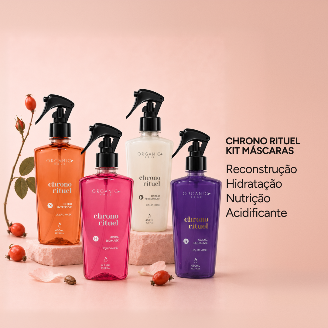 Kit Chrono Rituel Organic Gold - Cronograma Capilar Completo 4 Máscaras Líquidas 480ml