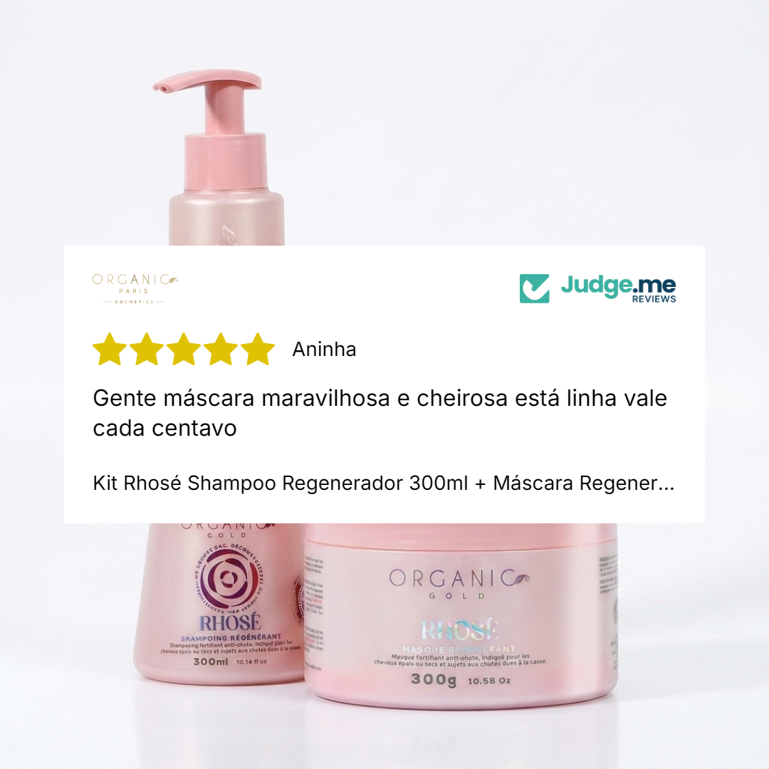 Shampoo Regenerador Rhosé Organic Gold - Limpeza Leve para Cabelos Oleosos e Antiquebra 300ml